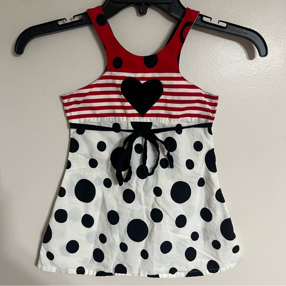 Mikko Kids Girls Red White Black Polka Dot Stripe Heart Dress Size 4Y Cotton